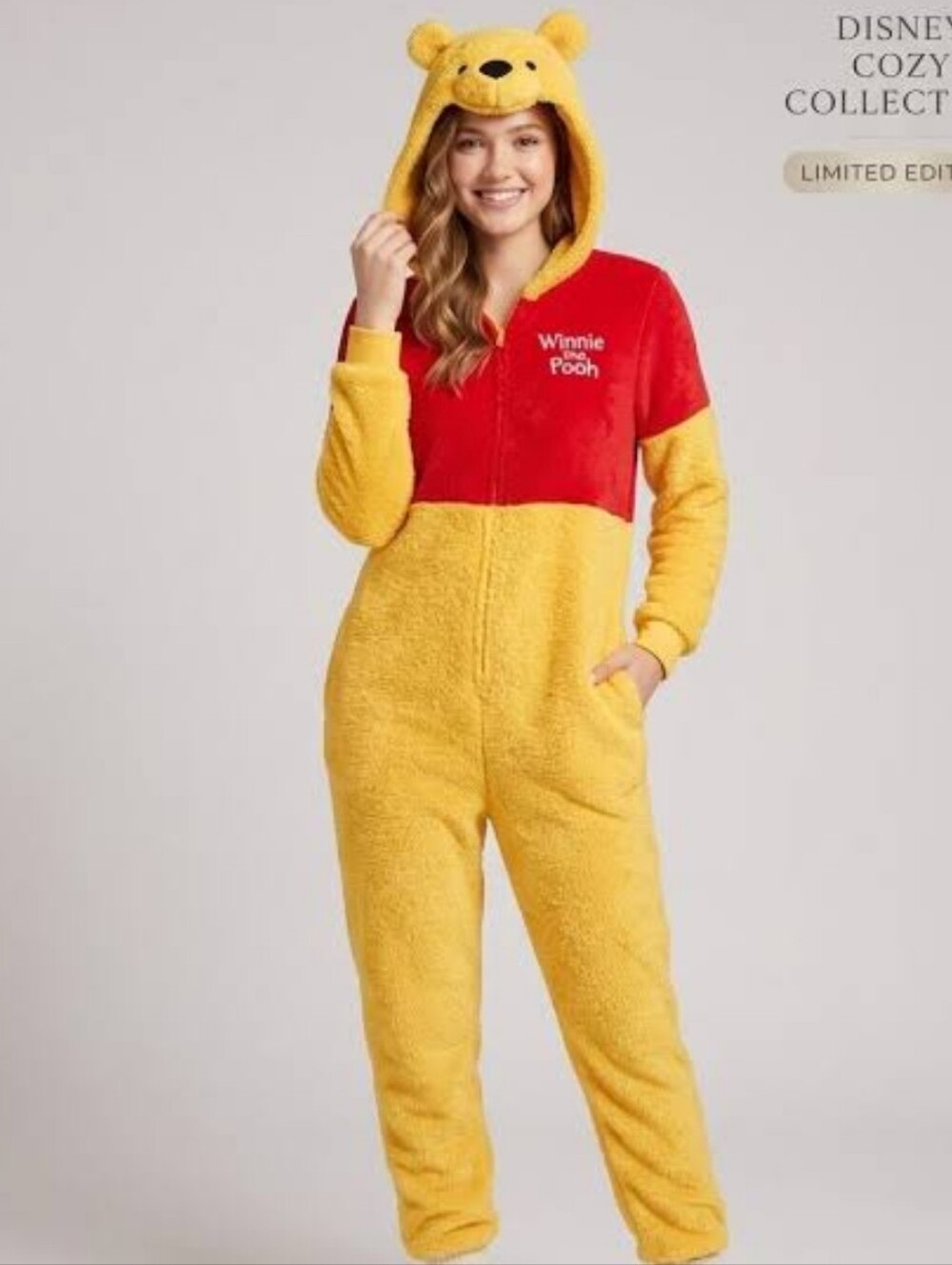 Disney Winnie the Pooh Fleece Hooded Onesie Costume Pajamas Womens size L/XL